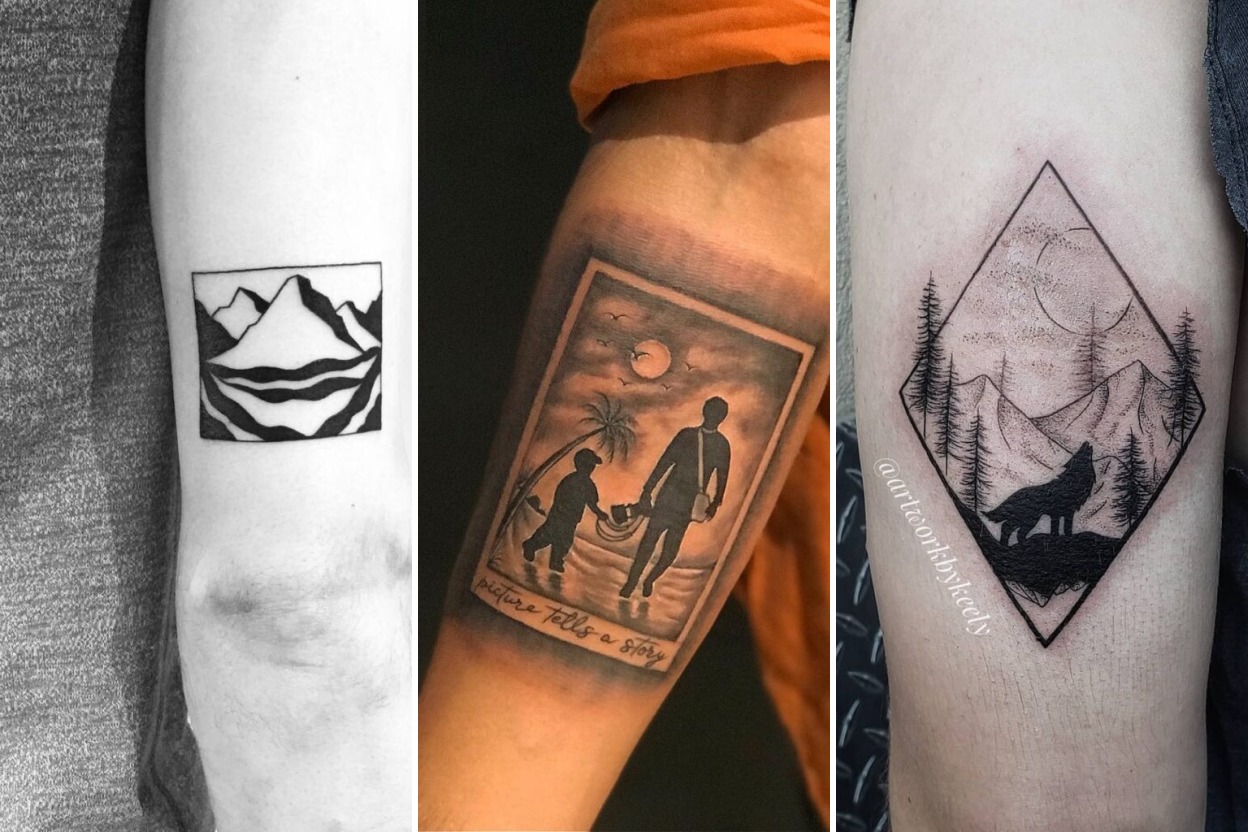 Aesthetic nature scene tattoos and delicate ink ideas collage