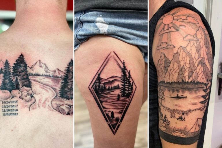 Aesthetic nature scene tattoos and delicate ink ideas collage