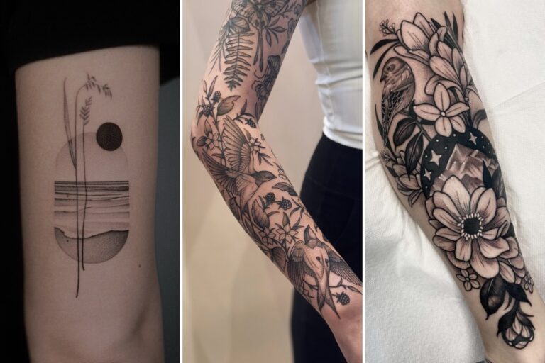 Aesthetic nature tattoos for women and delicate ink ideas collage