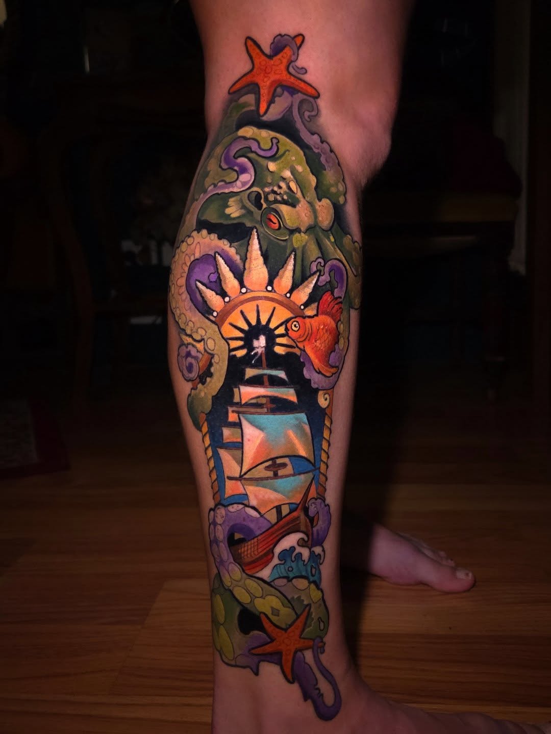 Tall Ship With Dark Sails Tattoo