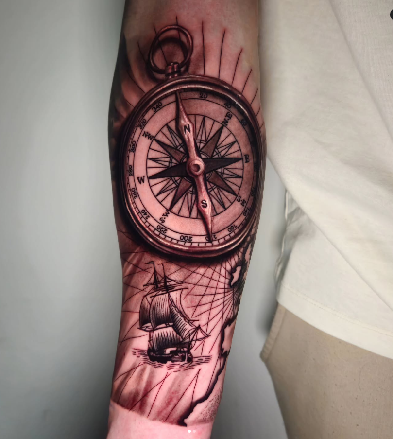 Nautical Voyage Compass Tattoo timeless compass tattoo designs tattoo