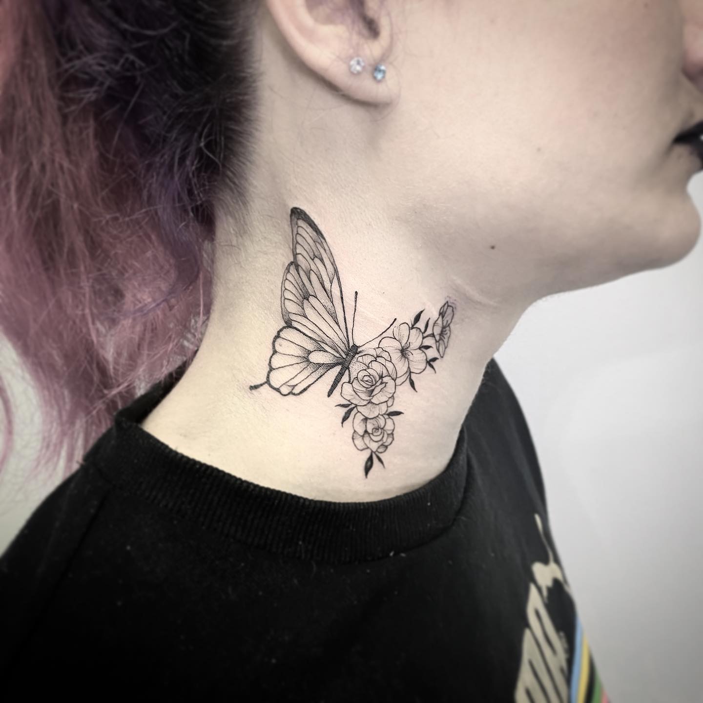 Black and Gray Half Butterfly Half Wildflower Tattoo half butterfly half flower tattoos tattoo