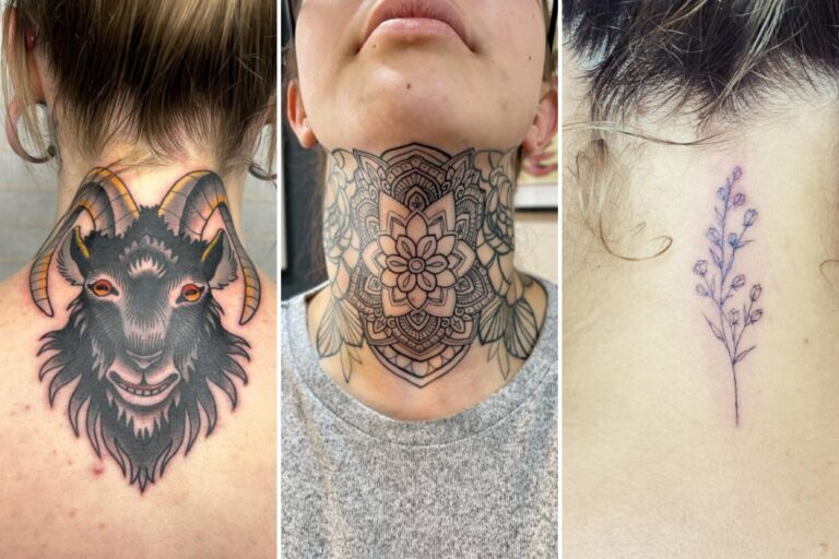 Aesthetic neck tattoo ideas women and delicate ink ideas collage