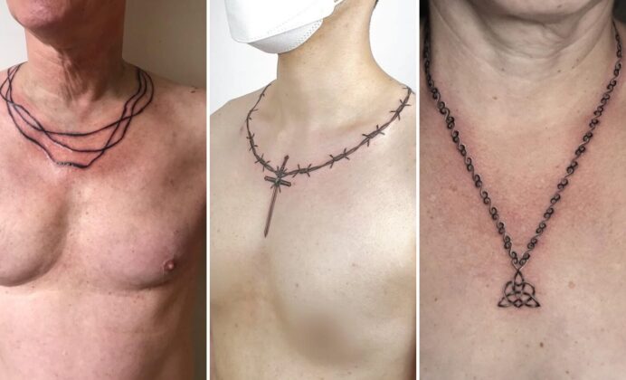 25+ Necklace Tattoo Ideas Draping Permanent Gems and Filigree on Skin
