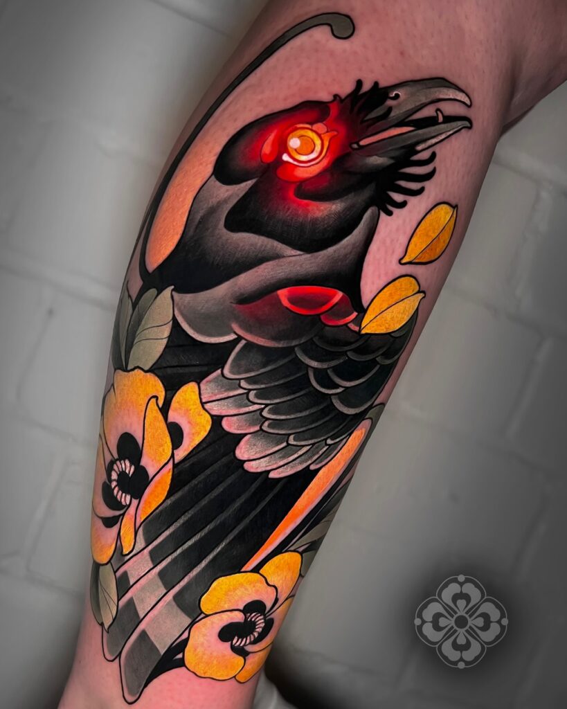 Dark Raven And Heart Of Eyes Tattoo