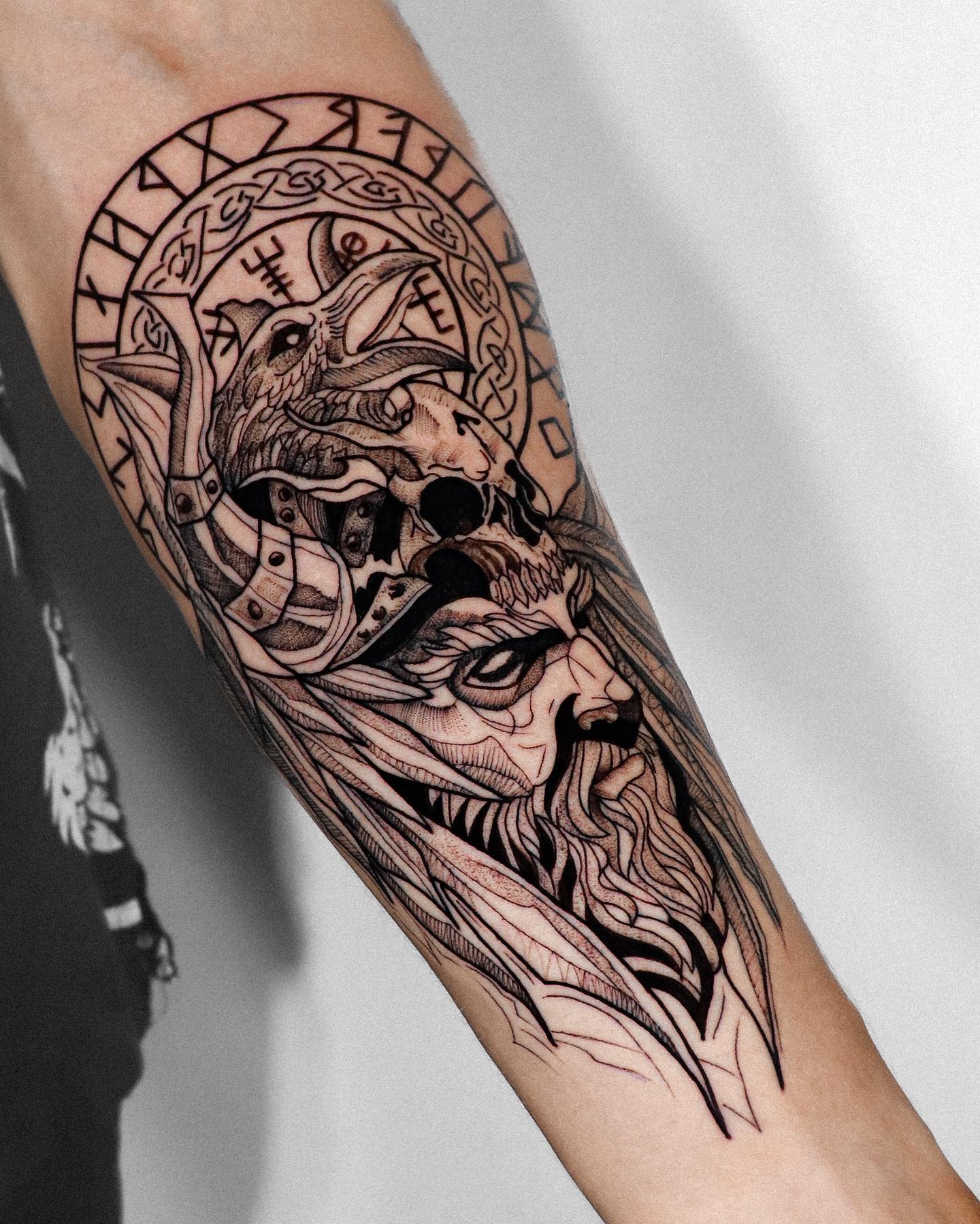 Odin Raven And Skull Nordic Tattoo