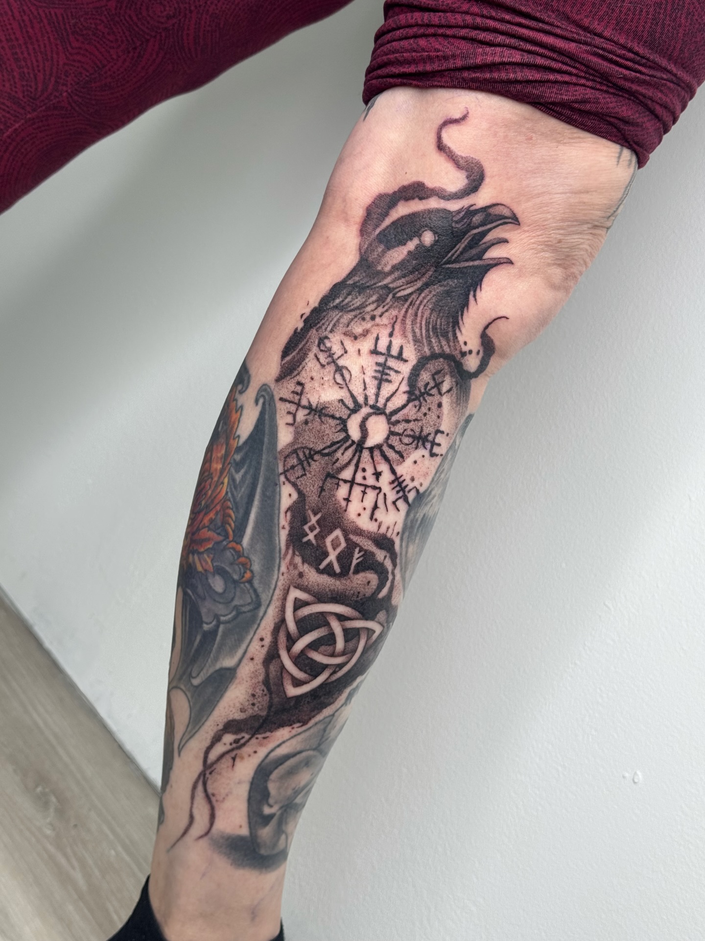 Raven And Vegvisir Nordic Tattoo