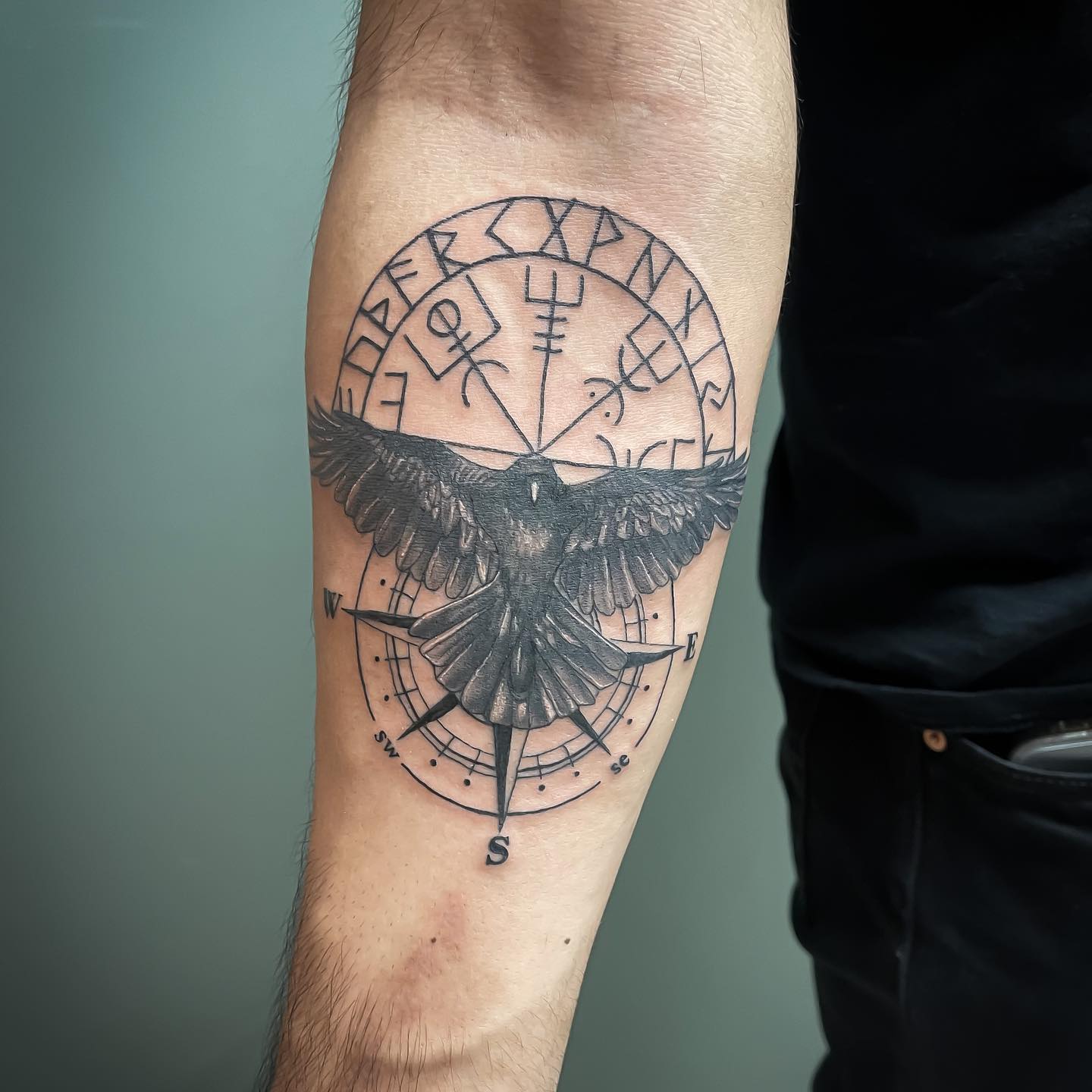Raven And Vegvisir Nordic Tattoo