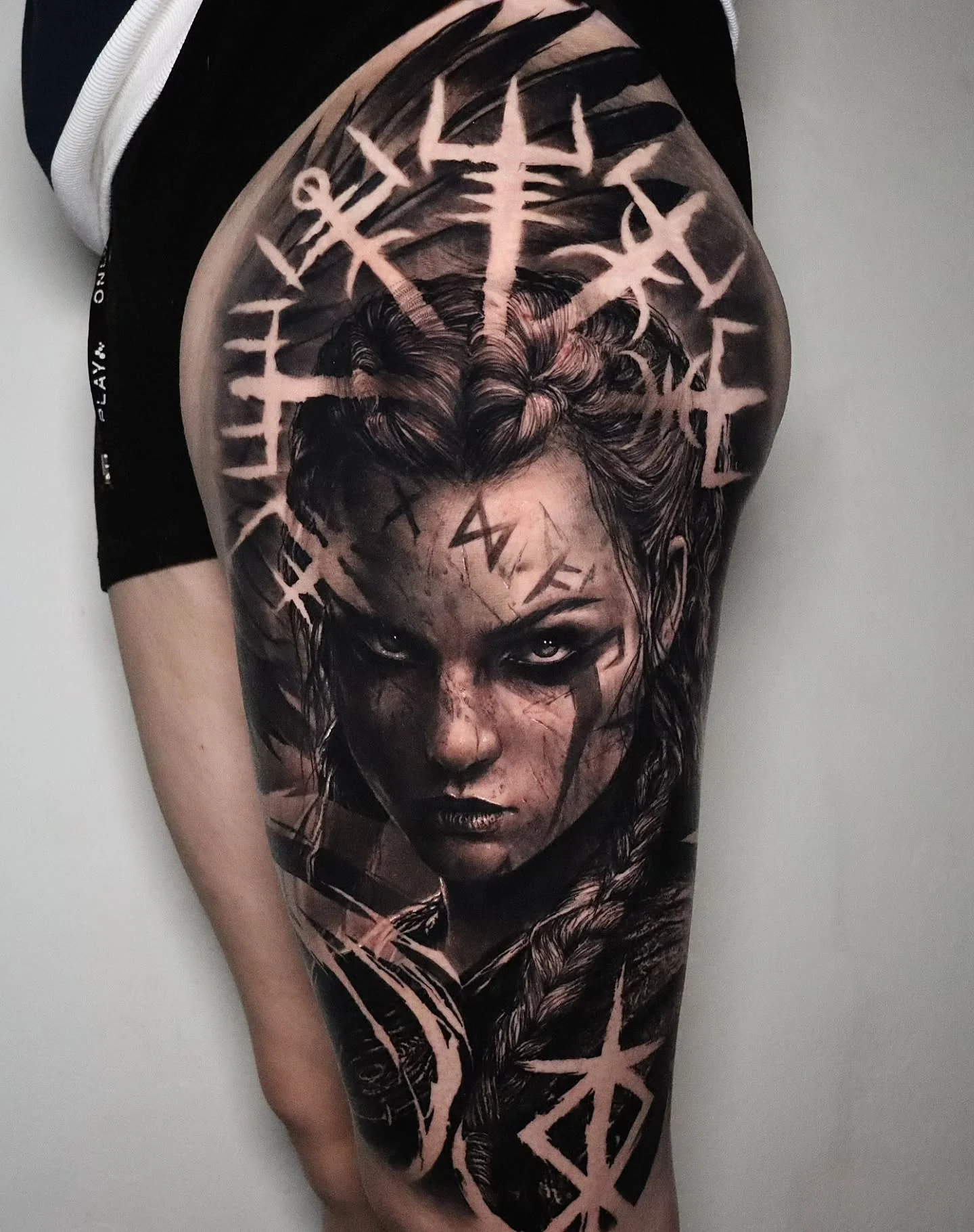 Shieldmaiden And Helm Of Awe Nordic Tattoo