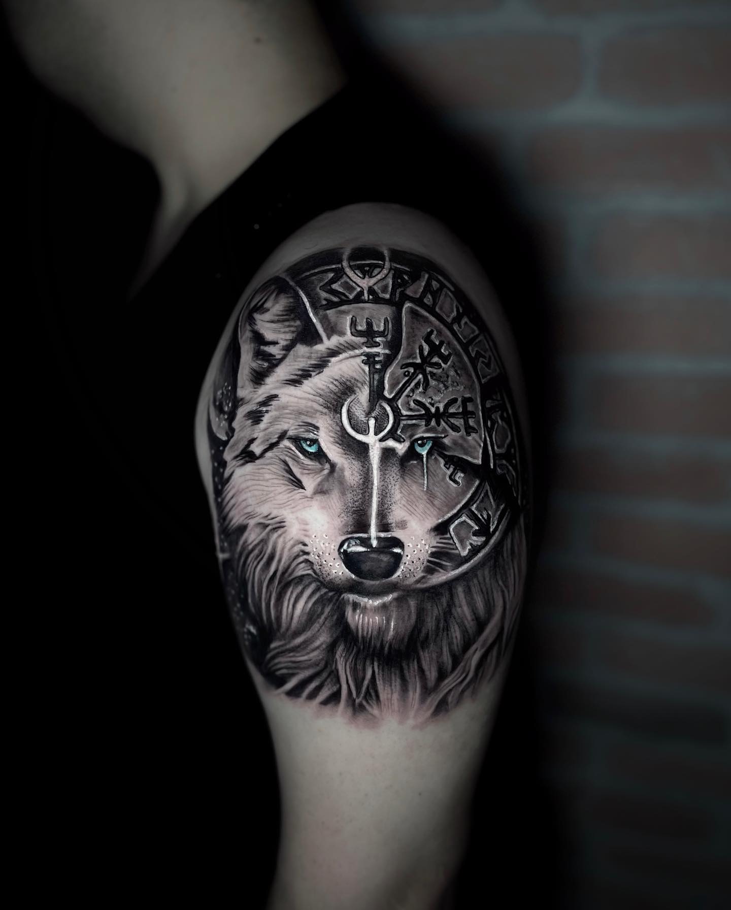 Wolf And Vegvisir Nordic Tattoo