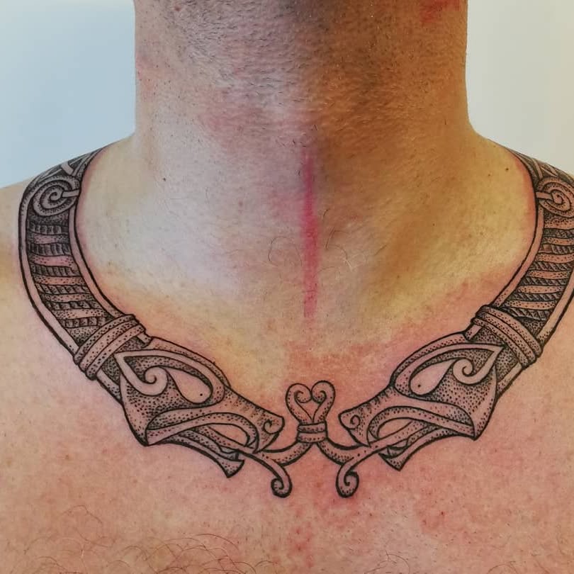 Intricate Floral Lace Necklace Tattoo