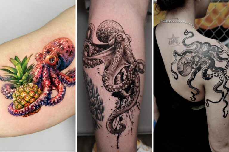 Aesthetic octopus tattoos and delicate ink ideas collage