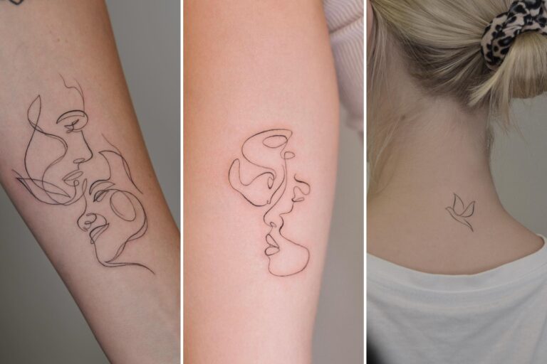 Aesthetic one line tattoo ideas and delicate ink ideas collage