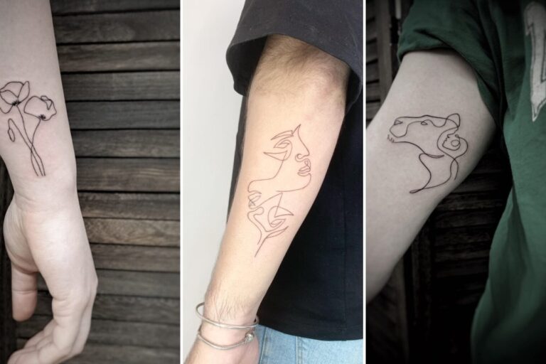 Aesthetic one line tattoo ideas and delicate ink ideas collage