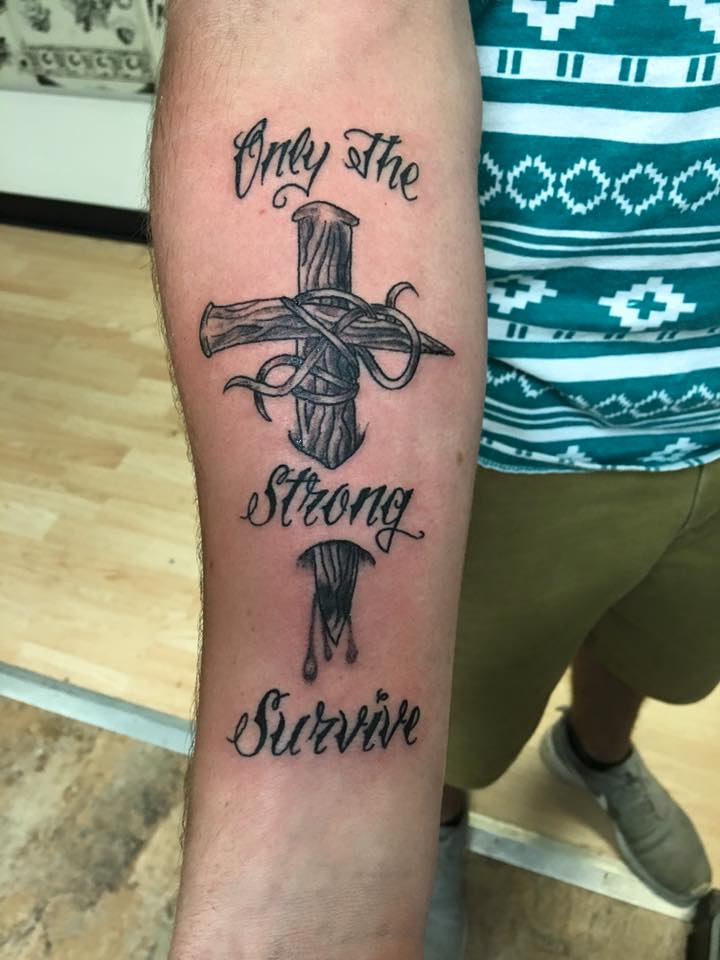 Only the Strong Survive &ndash; Strength and Resilience quote tattoo ideas for men tattoo