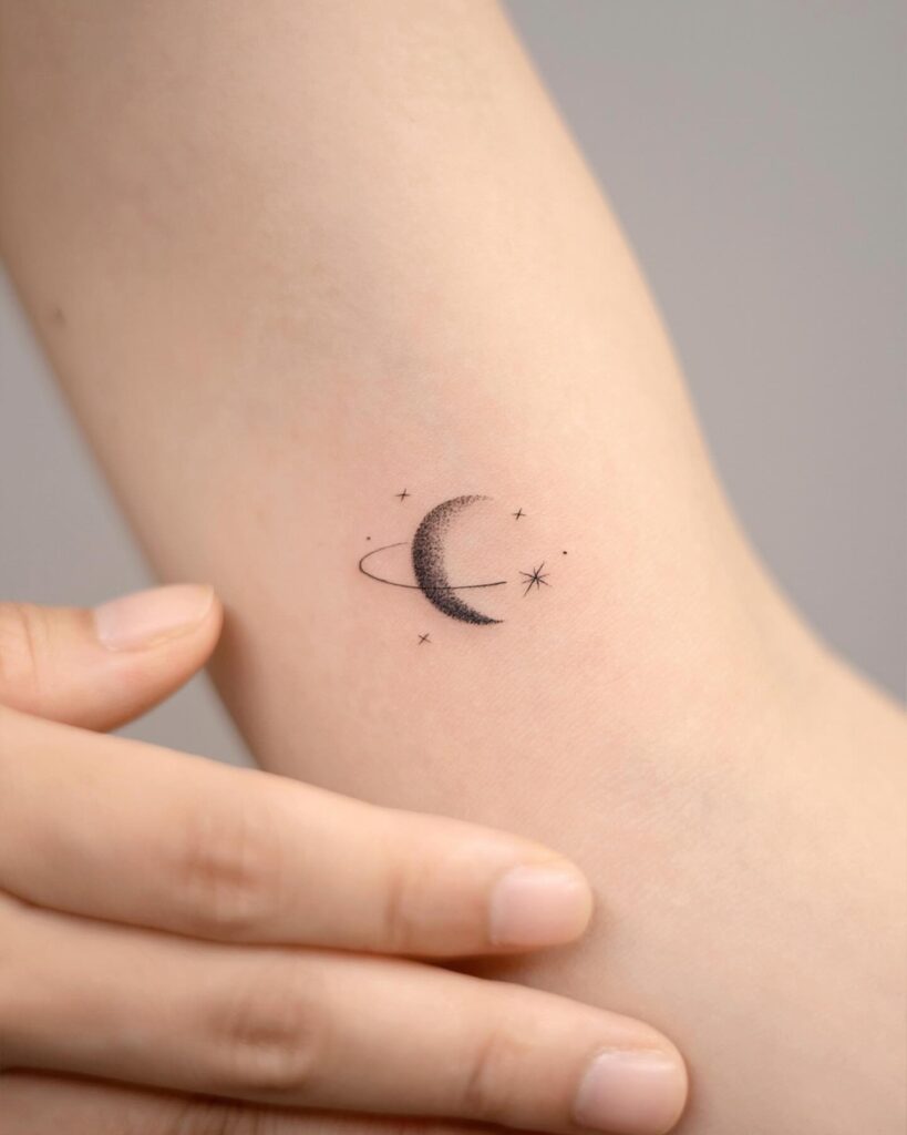Orbiting Crescent Moon Tattoo moon tattoos tattoo