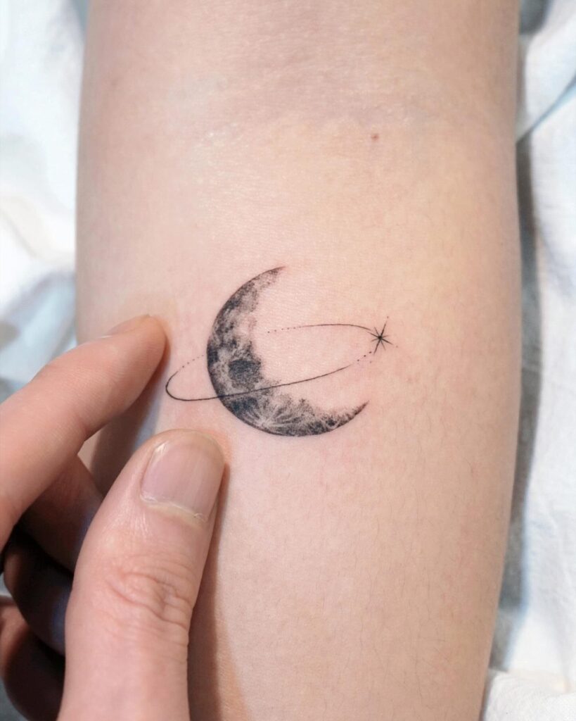 Orbiting Lunar Crescent Tattoo moon tattoos tattoo