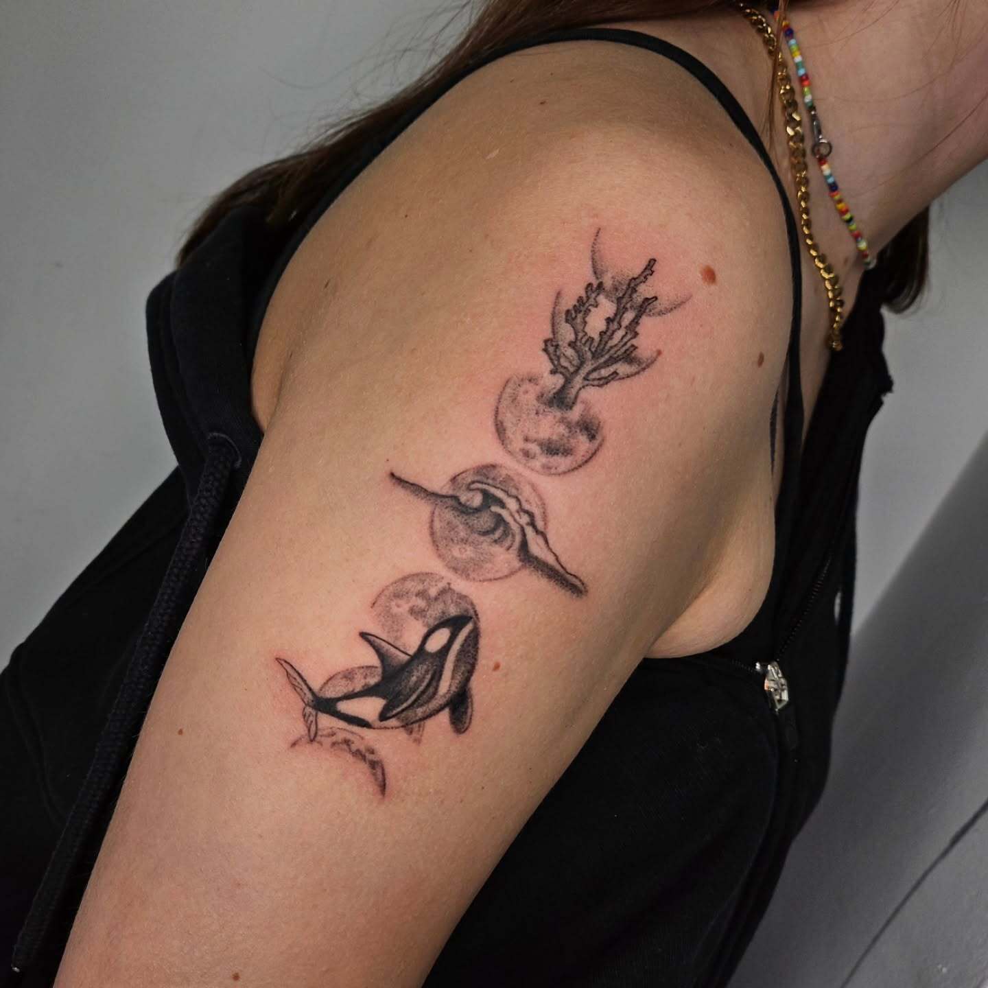 Orca Pair with Nautical Compass and Anchor ocean tattoo