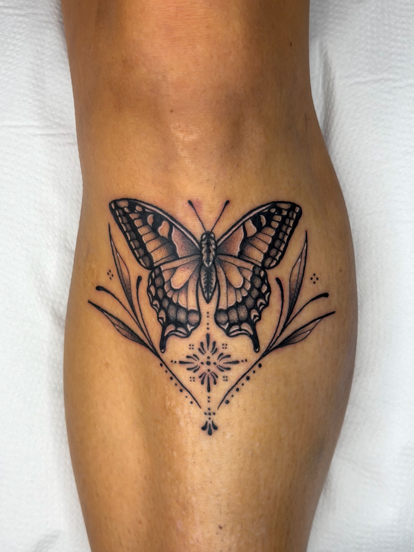 Ornamental Butterfly Calf Tattoo butterfly tattoos designs tattoo