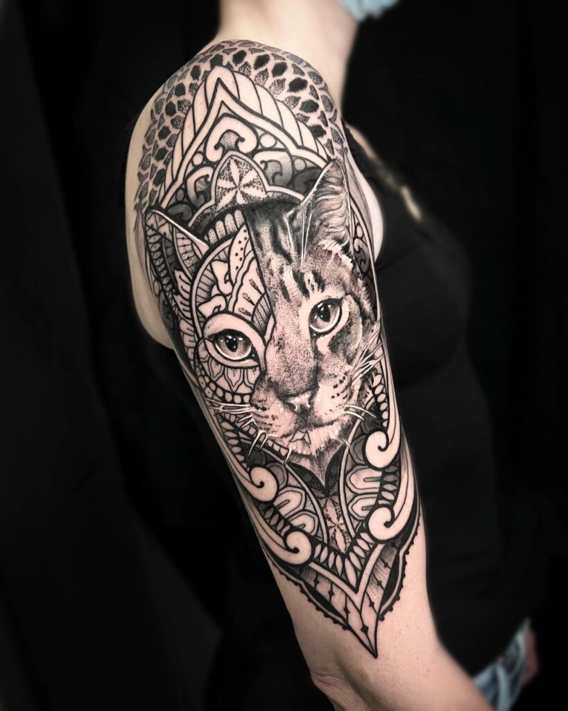 Graceful Mermaid With Florals Upper Arm Tattoo