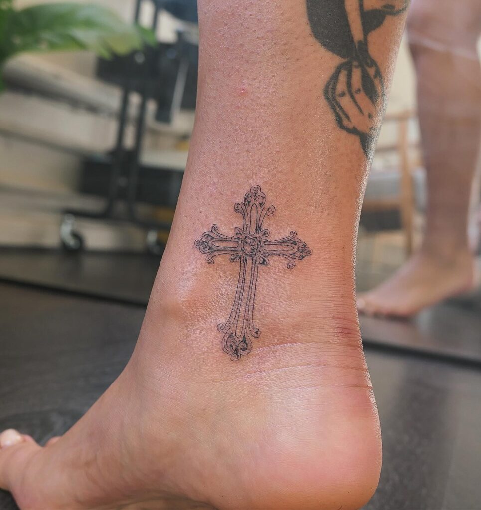 Elegant “Grace” Script Tattoo with a Blue Rose christian tattoos tattoo