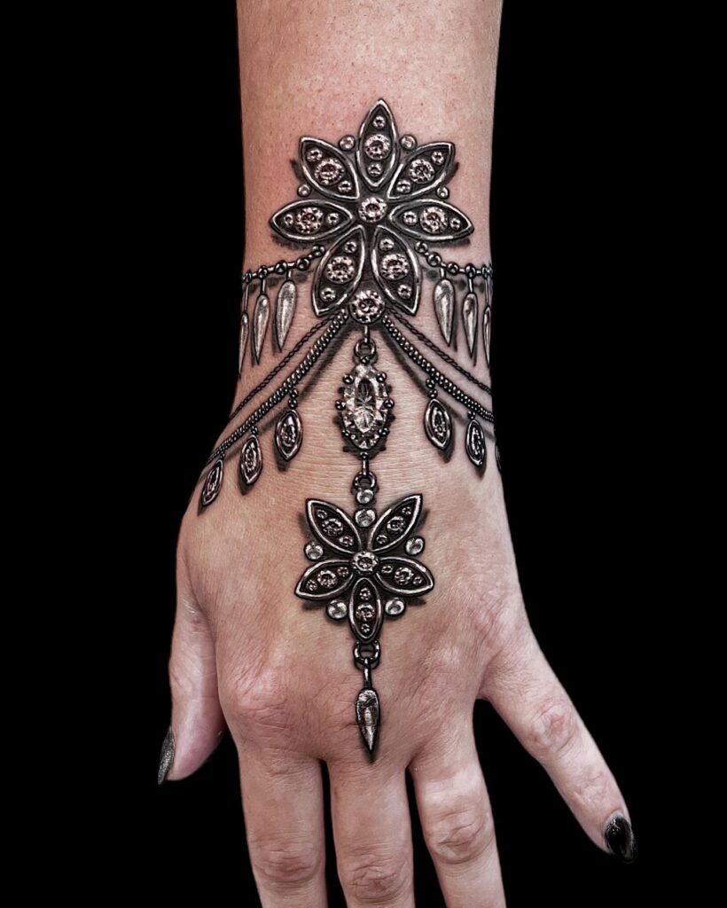 Galactic Crescent And Crystal Drop Tattoo