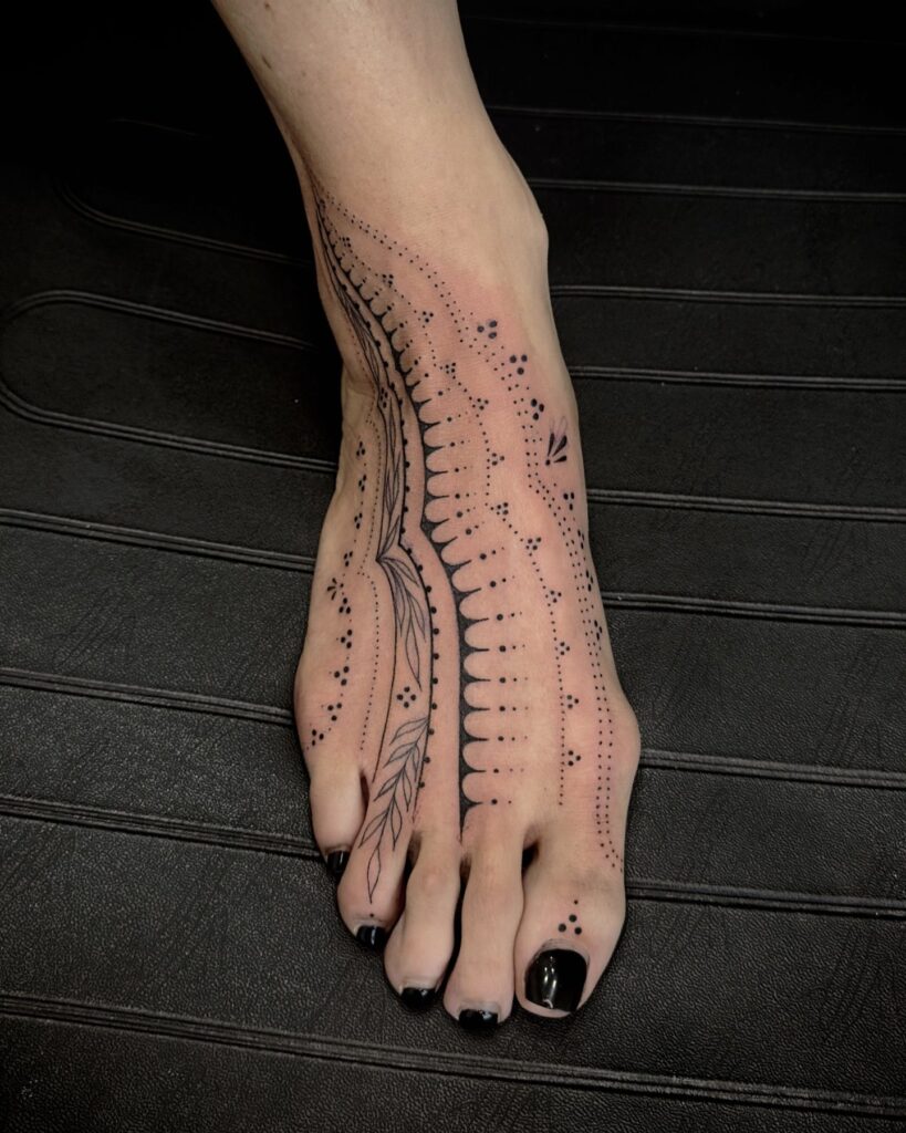 Floral Compass Foot Tattoo