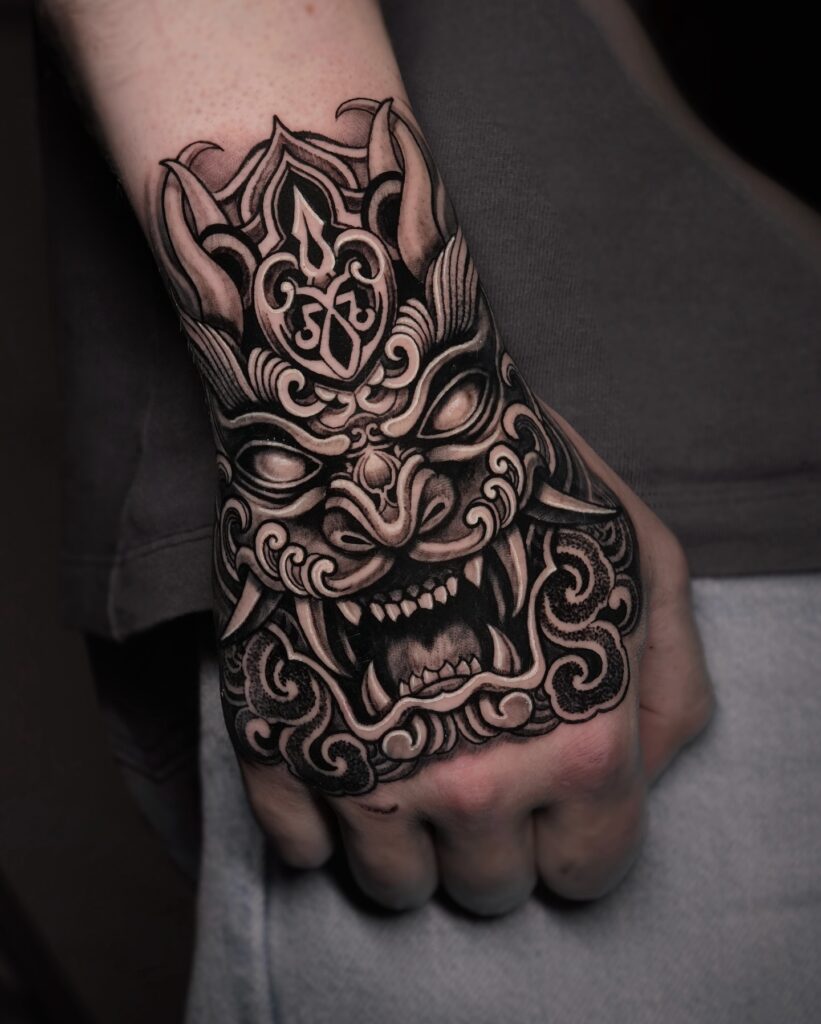 Ornamental Dragon Hand Tattoo hand tattoo ideas for guys tattoo