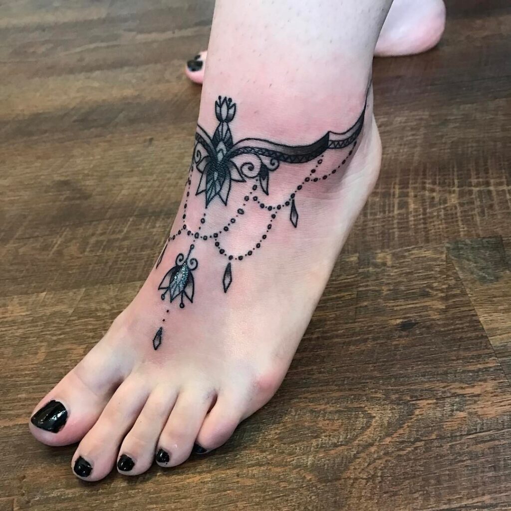 Minimalist Dotwork Anklet Tattoo