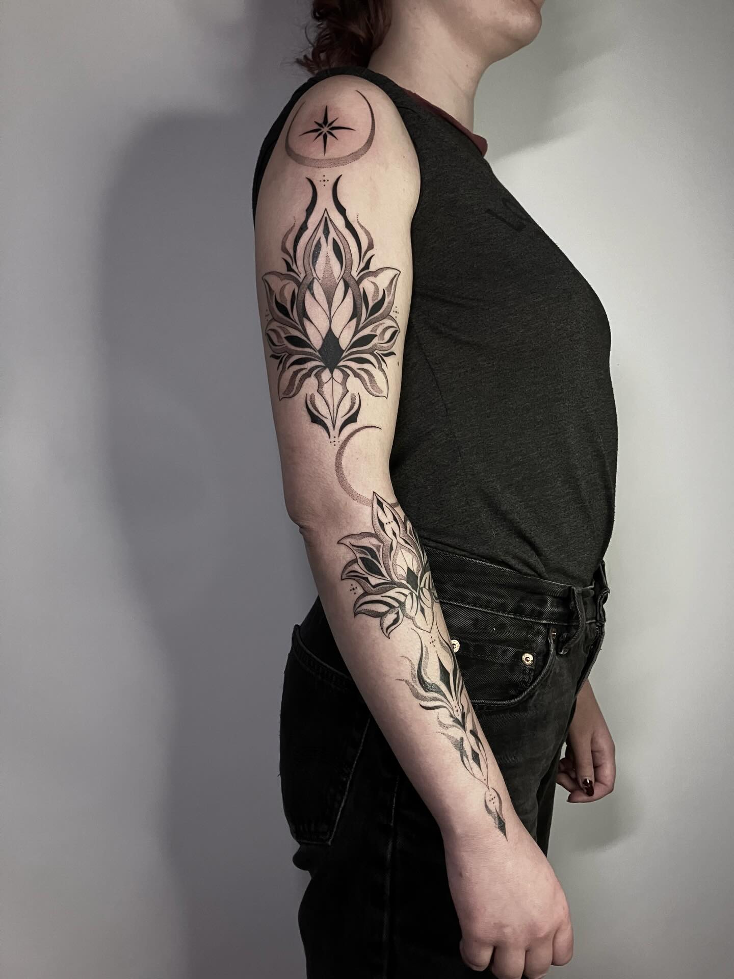 Ornamental Lotus Sleeve Tattoo