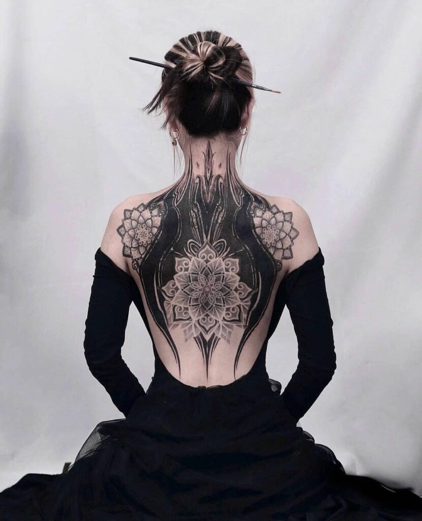 Flowing Floral Spine Tattoo