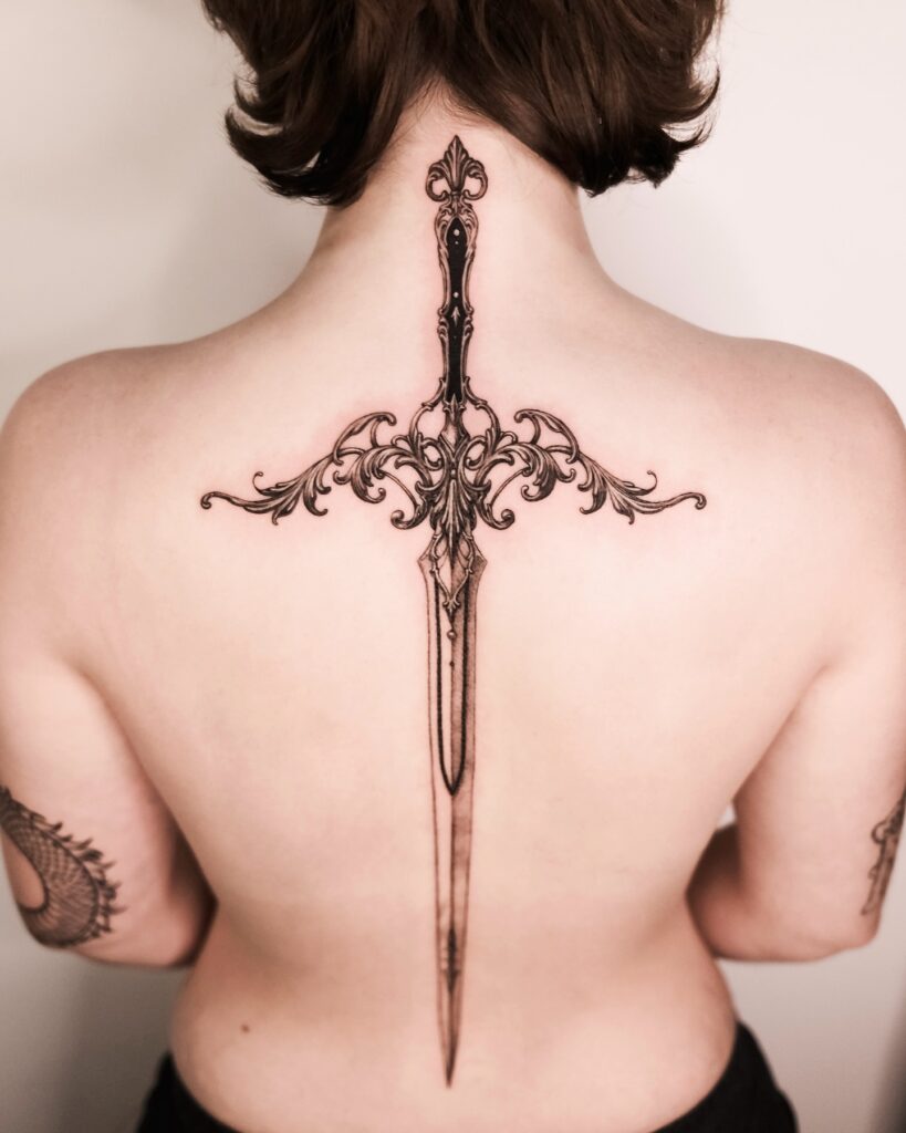 French Quote Back Tattoo With Peonies And Leopards