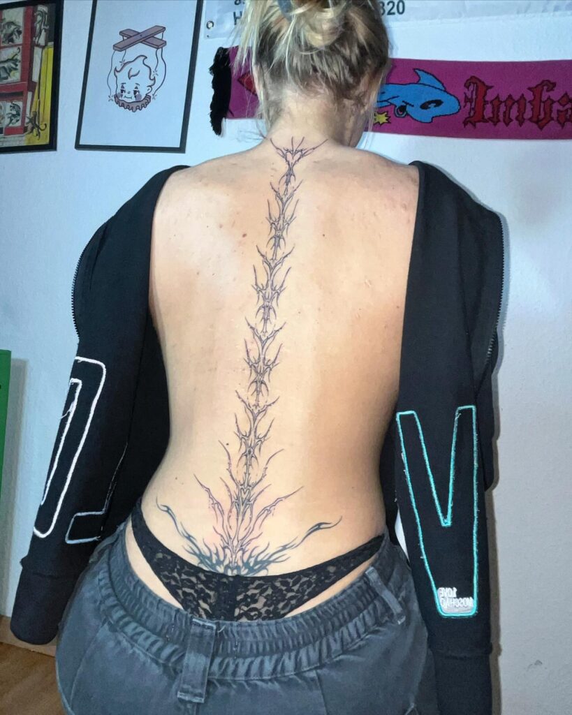 Floral Script Spine Tattoo