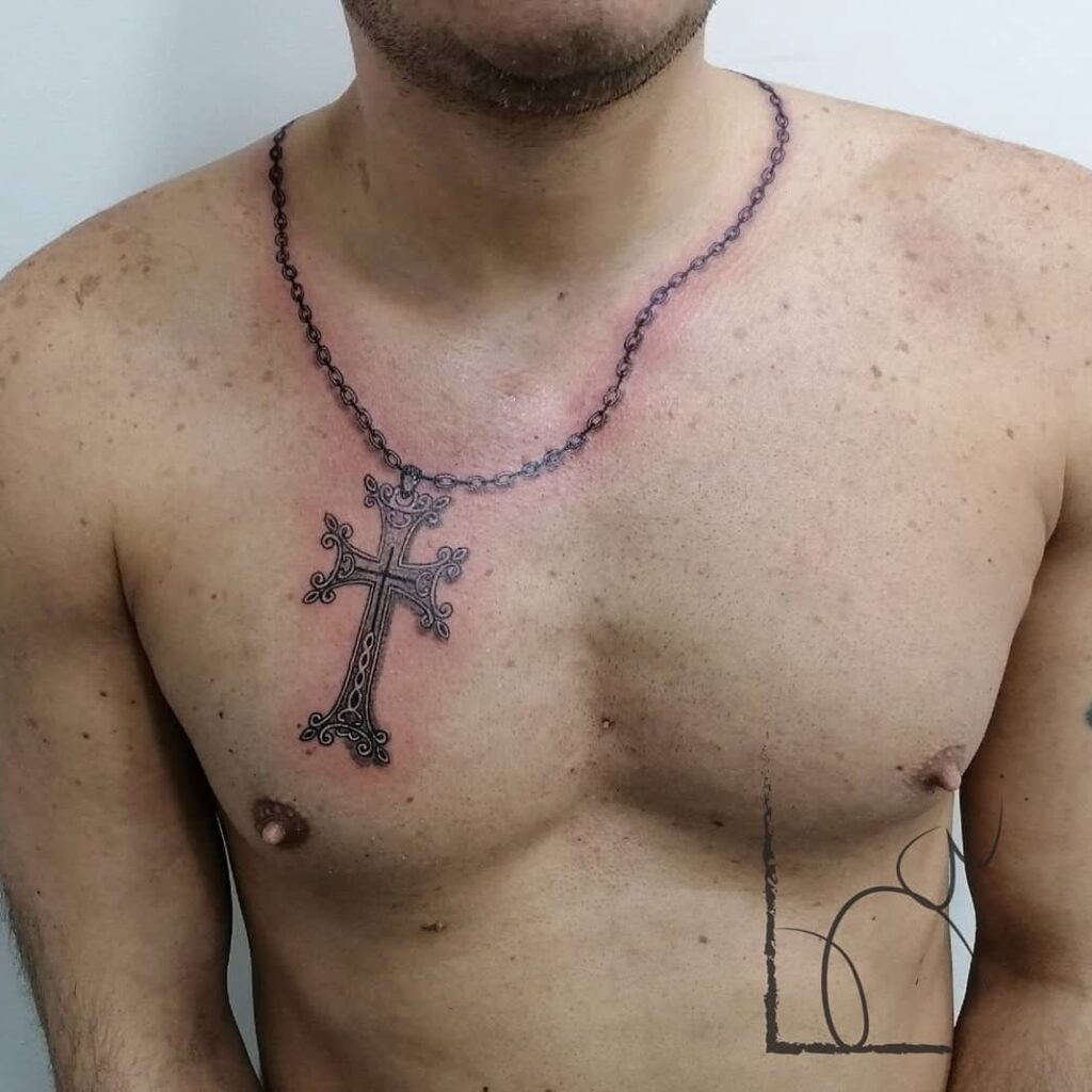Minimal Dot Chain Necklace Tattoo With Symbol