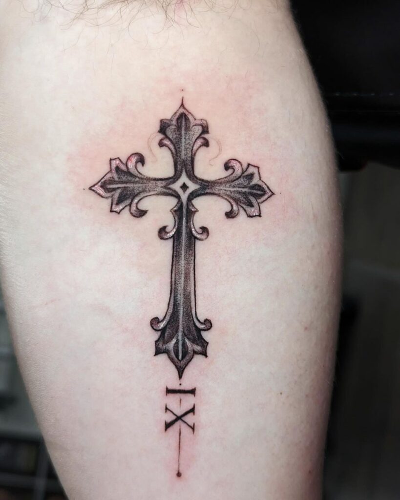 Ornate Cross with Roman Numeral cross tattoos for women tattoo