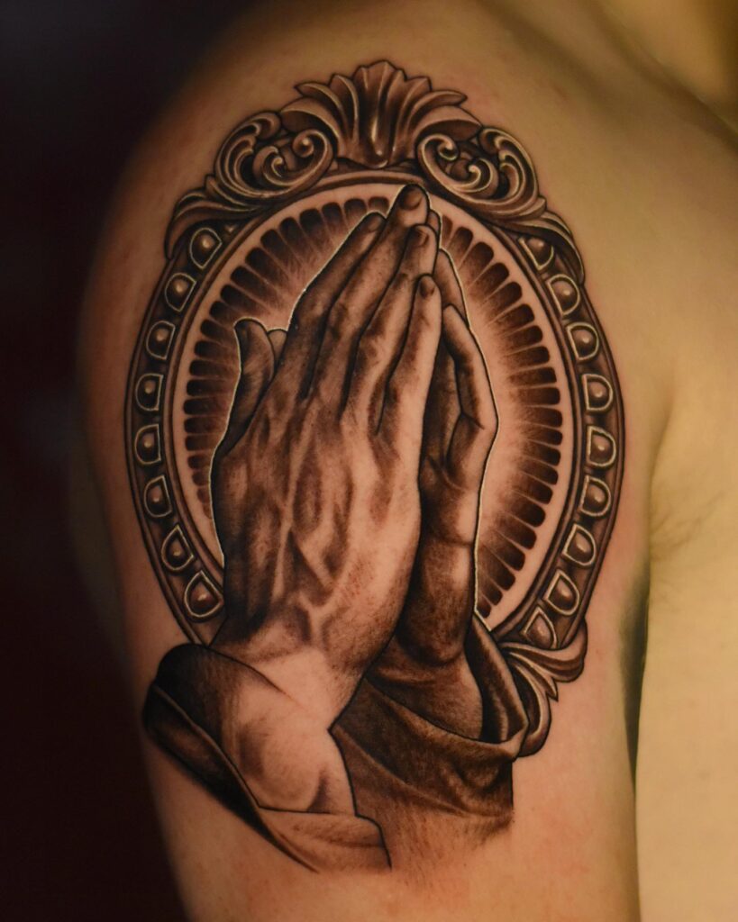 Ornate Framed Praying Hands Tattoo praying hands tattoos tattoo