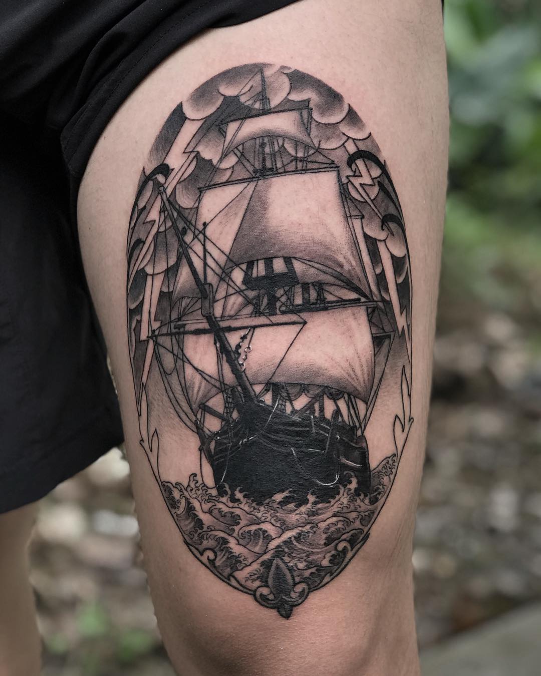 Skull And Ghost Ship Tattoo