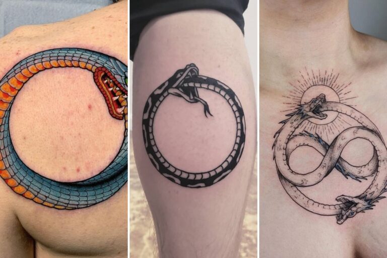 Aesthetic ouroboros tattoos and delicate ink ideas collage