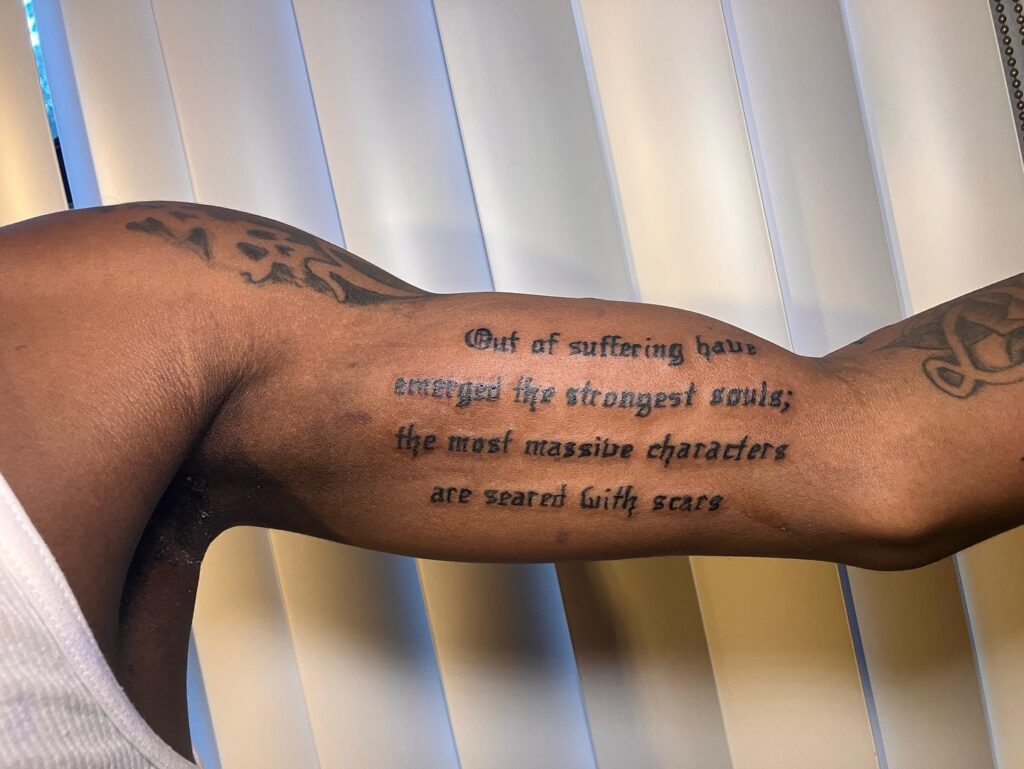 Out of Suffering &ndash; Strength Born from Struggles quote tattoo ideas for men tattoo