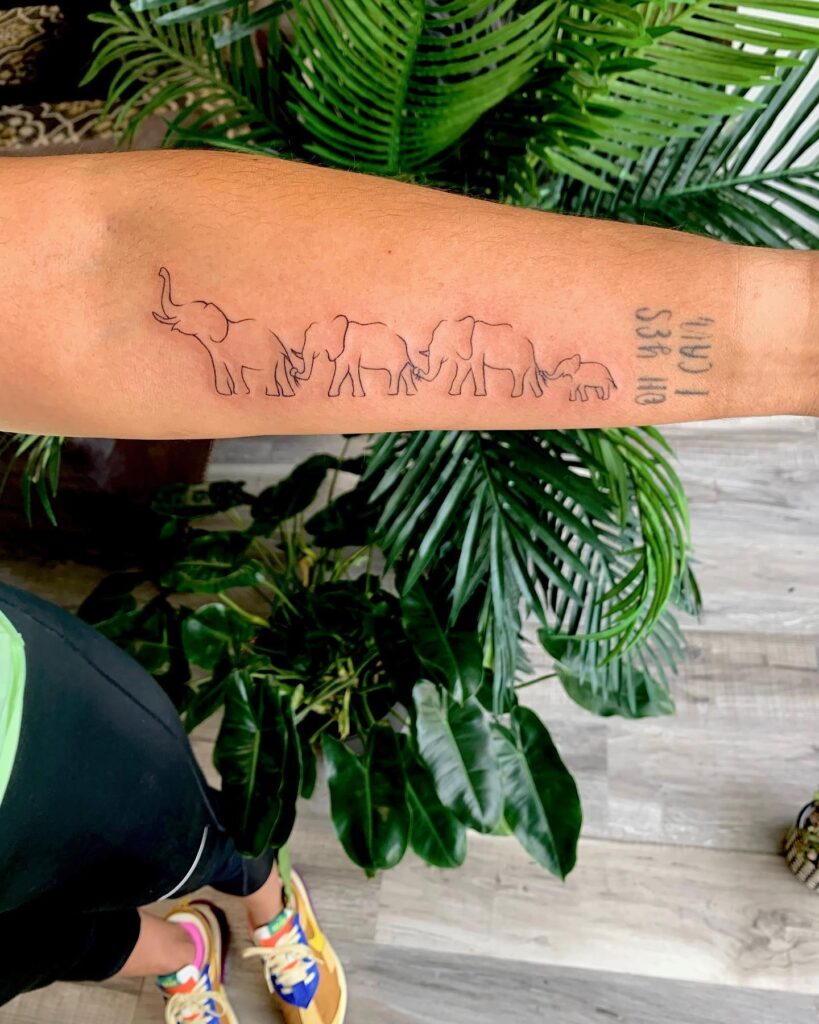Outline Elephant Family Forearm Tattoo elephant family tattoo ideas tattoo