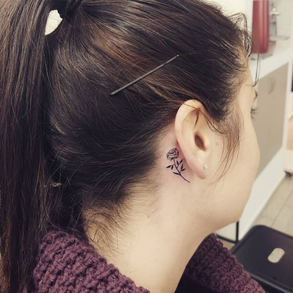 Cherry Blossom Branch Behind Ear Tattoo