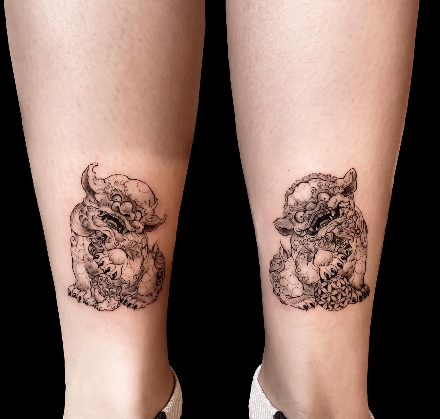 Foo Dog With Sacred Pearl Tattoo