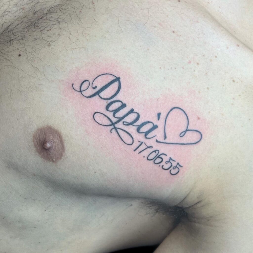 Papá Chest Tattoo with Heart and Date dad memorial tattoos tattoo