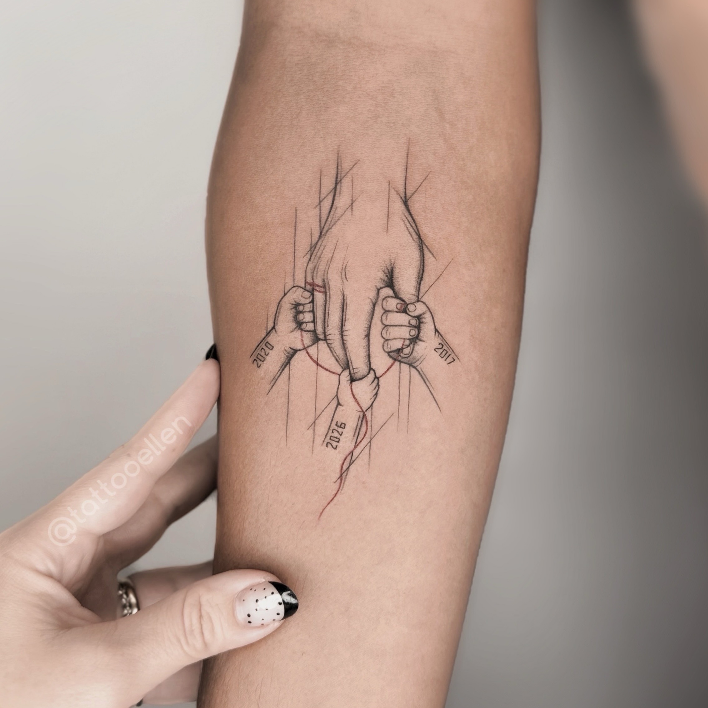 Parent and Children Hands Fine Line Tattoo fine line tattoo ideas with meaning tattoo