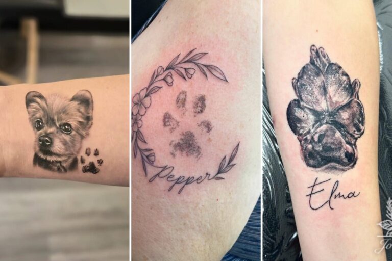 Aesthetic paw print tattoo ideas and delicate ink ideas collage