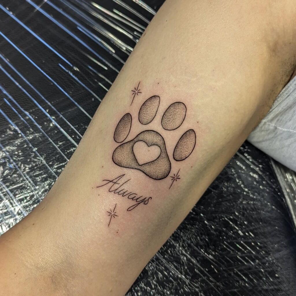 Paw Print Tattoo with Heart and &ldquo;Always&rdquo; paw print tattoo ideas tattoo