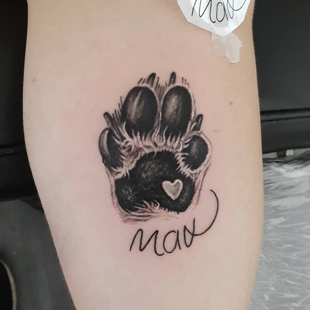 Paw Print with Heart and Name Tattoo dog memorial tattoos tattoo