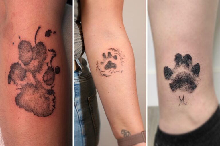 Aesthetic pawprint tattoo ideas and delicate ink ideas collage
