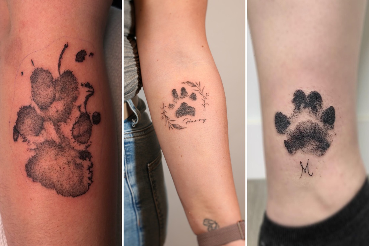 Aesthetic pawprint tattoo ideas and delicate ink ideas collage