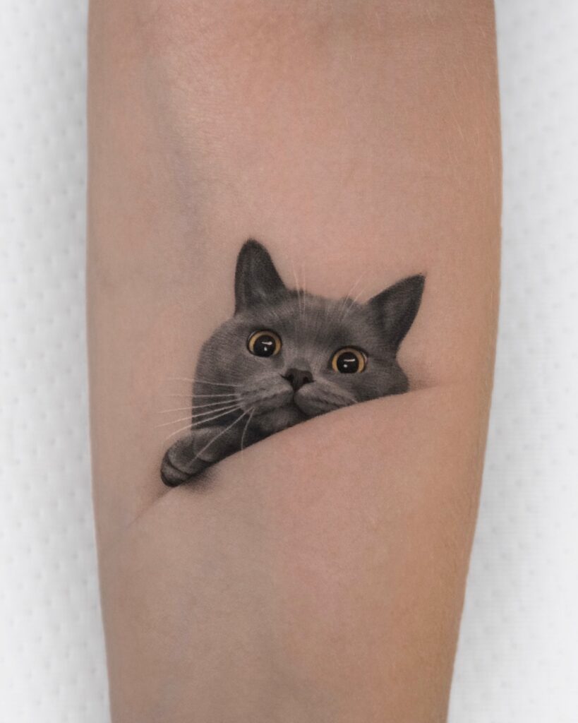 Peeking Gray Cat Tattoo small cat tattoos tattoo